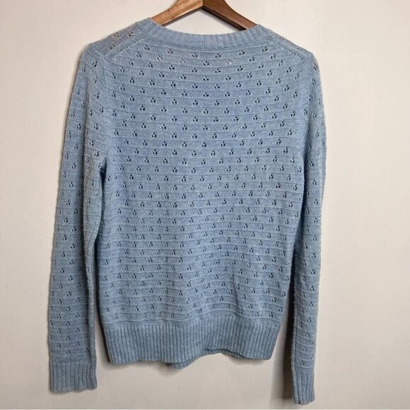 J Crew Womens Size Small Pointelle Crewneck Sweater Light Blue Wool Alpaca Knit - Picture 2 of 8